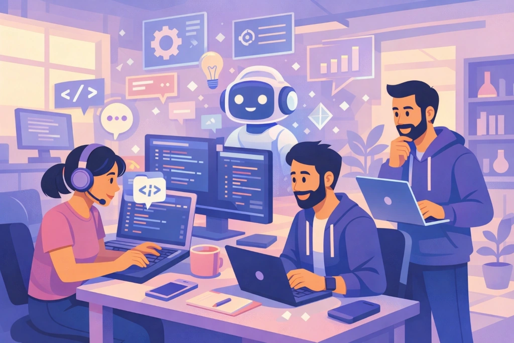 Illustration for the current article "L'IA améliore-t-elle la productivité des développeurs ?"